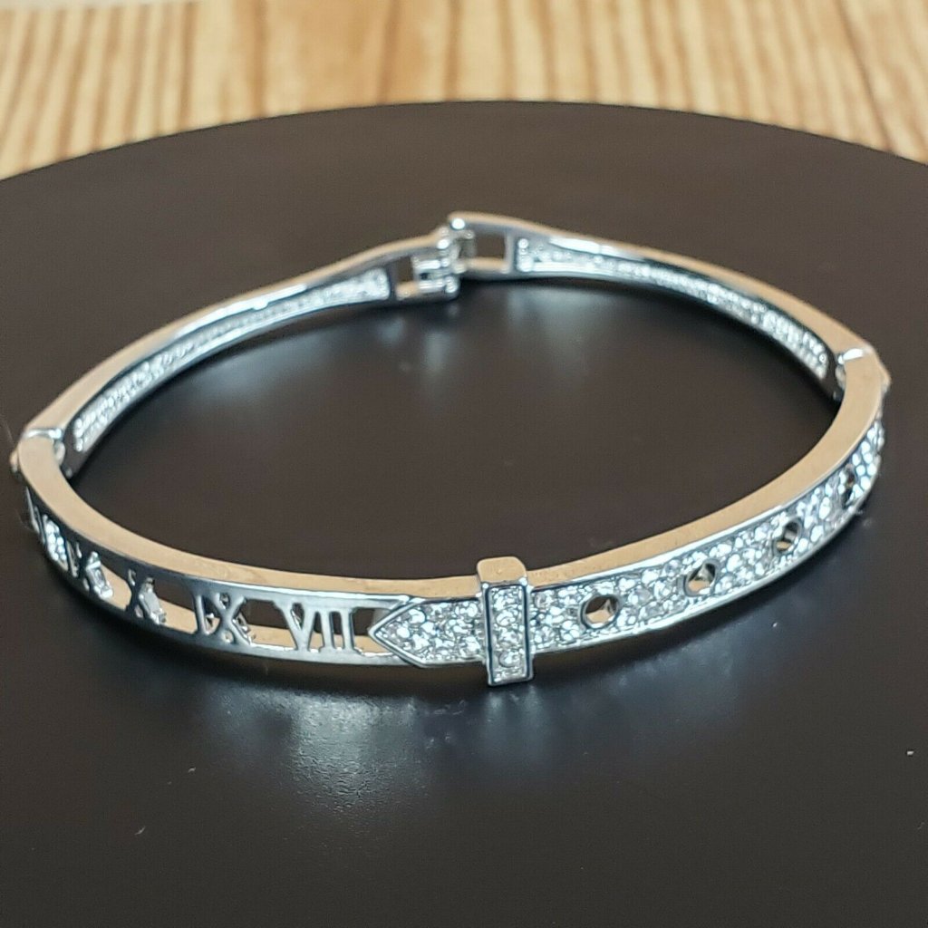 Stainless Steel Silver Color Rhinestones Bracelet Bangles